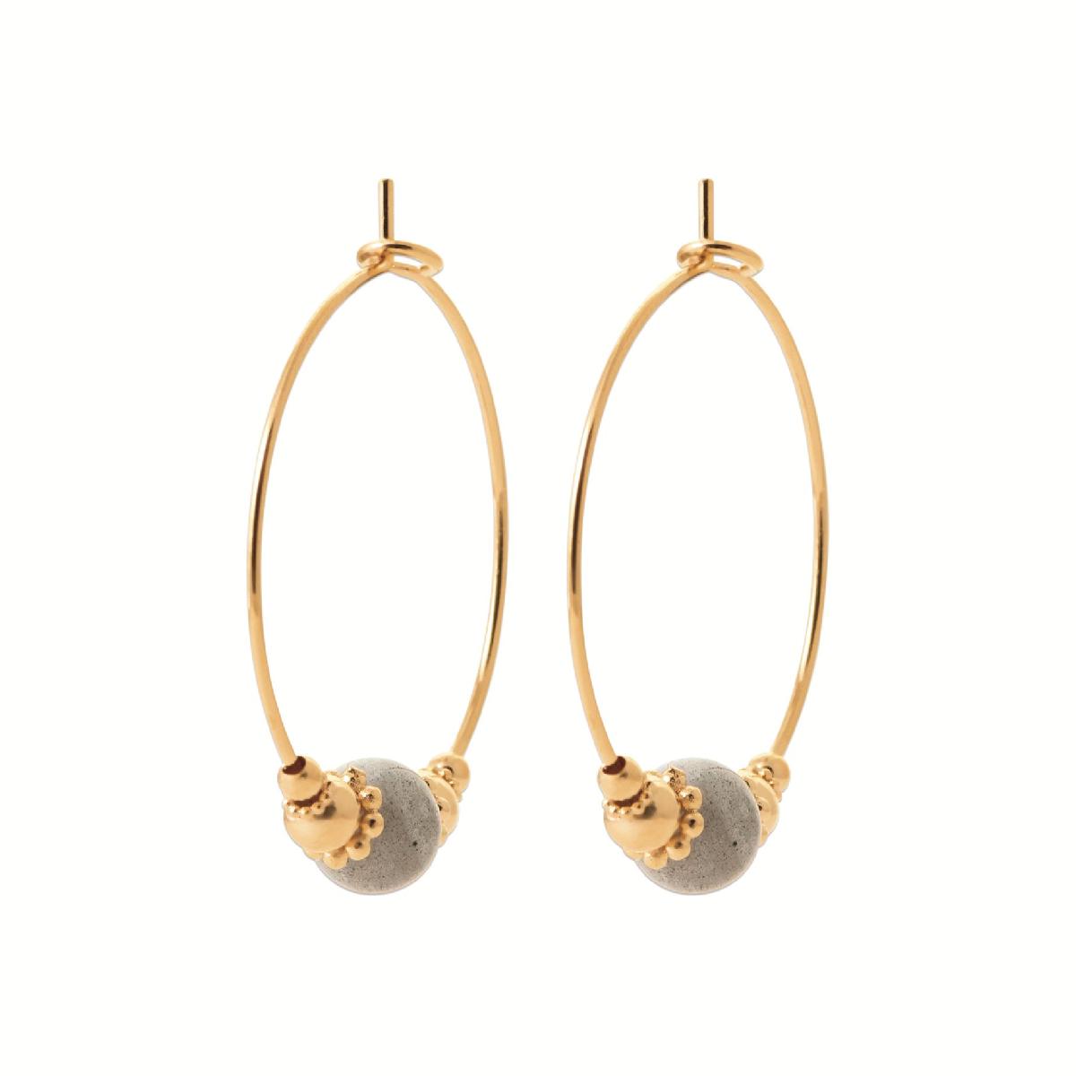 Boucles D'Oreilles Labradorite Naturelle Translucide Irisée – Plaqué Or 3 Microns