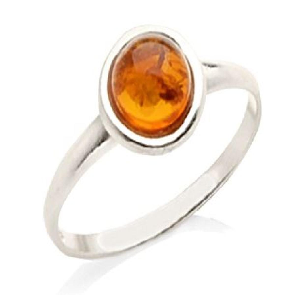 Solitaire Pierre de Couleur Ambre Naturelle Taille Brillant Ancien Modèle – Argent 925