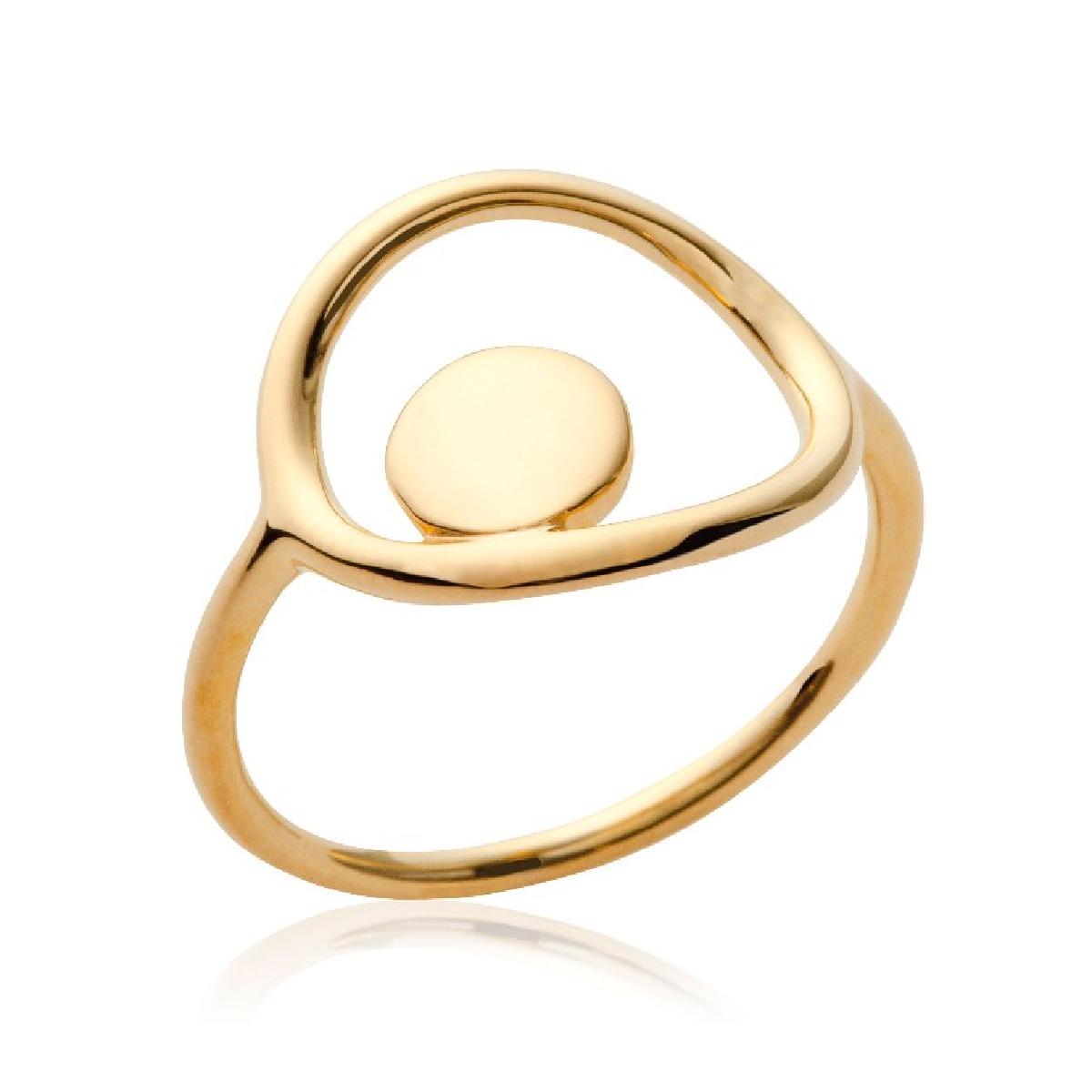 Bague Fine Plateau Ajouré Avec Petit Rond Décalé – Plaqué Or Jaune 750/1000 3 µm