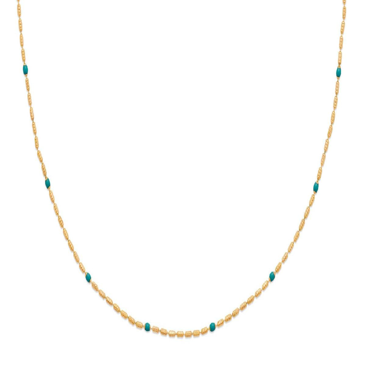 Collier ALOÏZE Petites Perles Émail Vert Longueur 42 Cm Plaqué Or Jaune 3 Microns Fermoir Mousqueton
