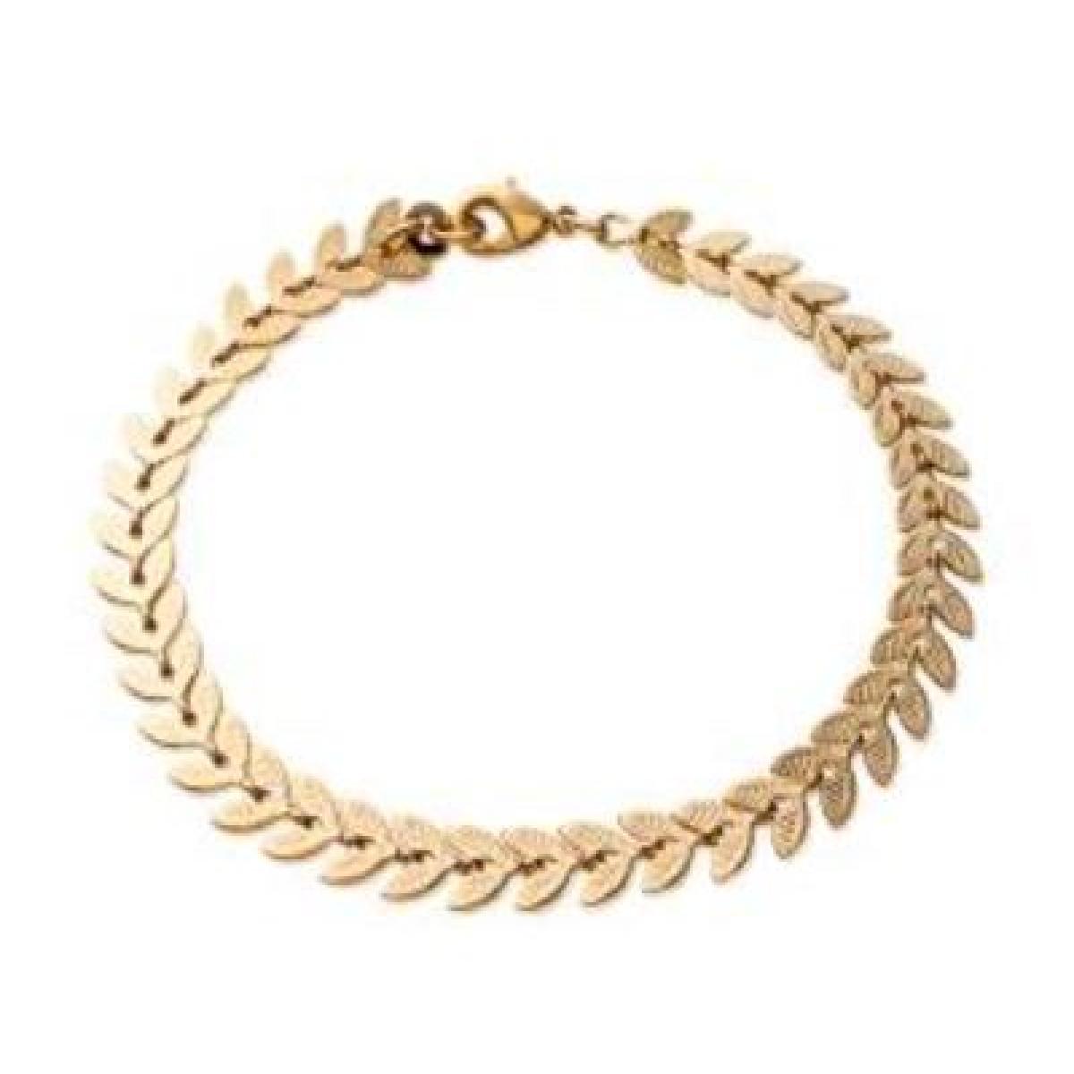 Bracelet Souple Feuilles De Laurier – Plaqué Or Jaune 3 Microns Longueur 18 Cm Et Anneau Intermédiaire 16 Cm