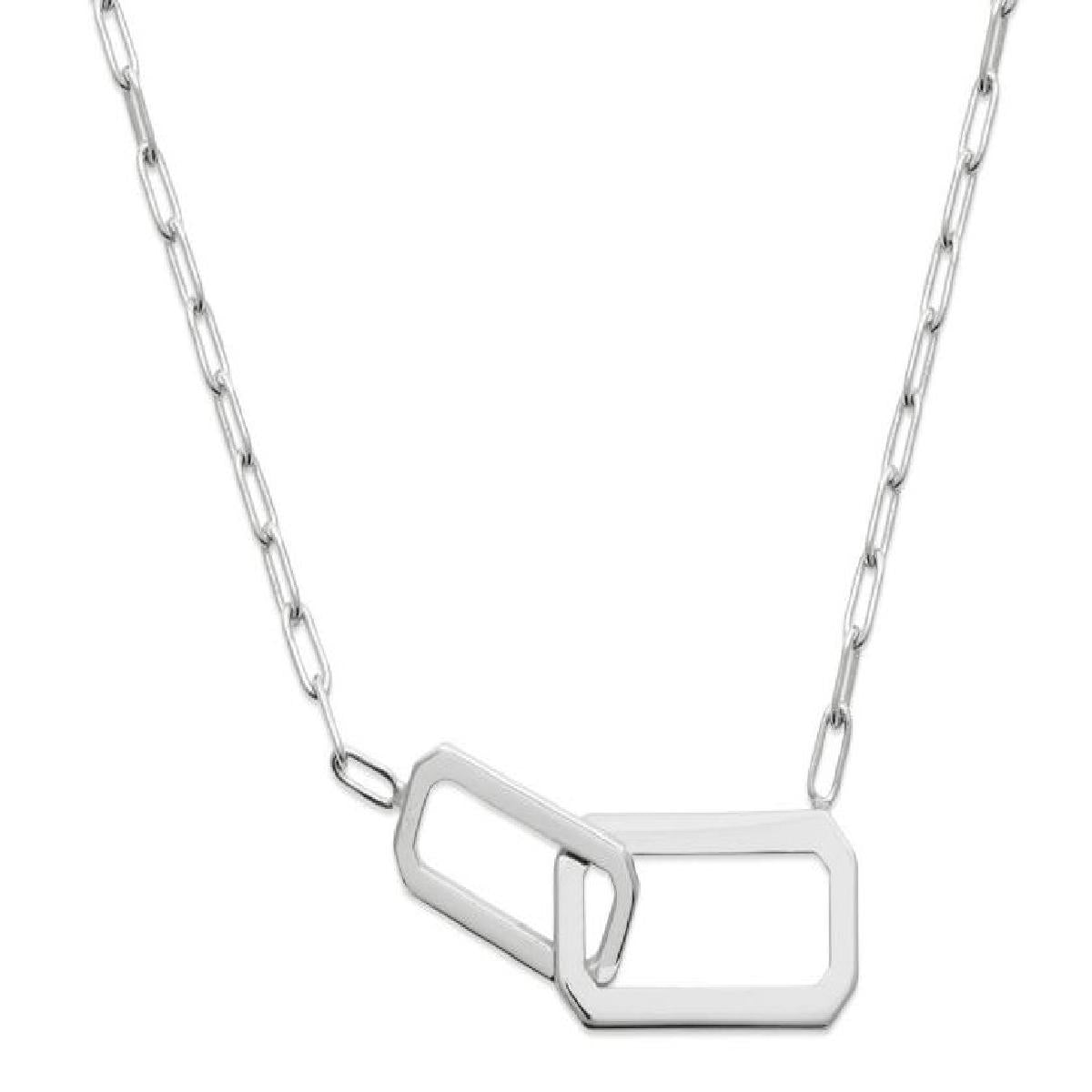 Collier AG925 Deux Rectangles Entrelacés En Maille Forçat – Argent Rhodié 925/1000