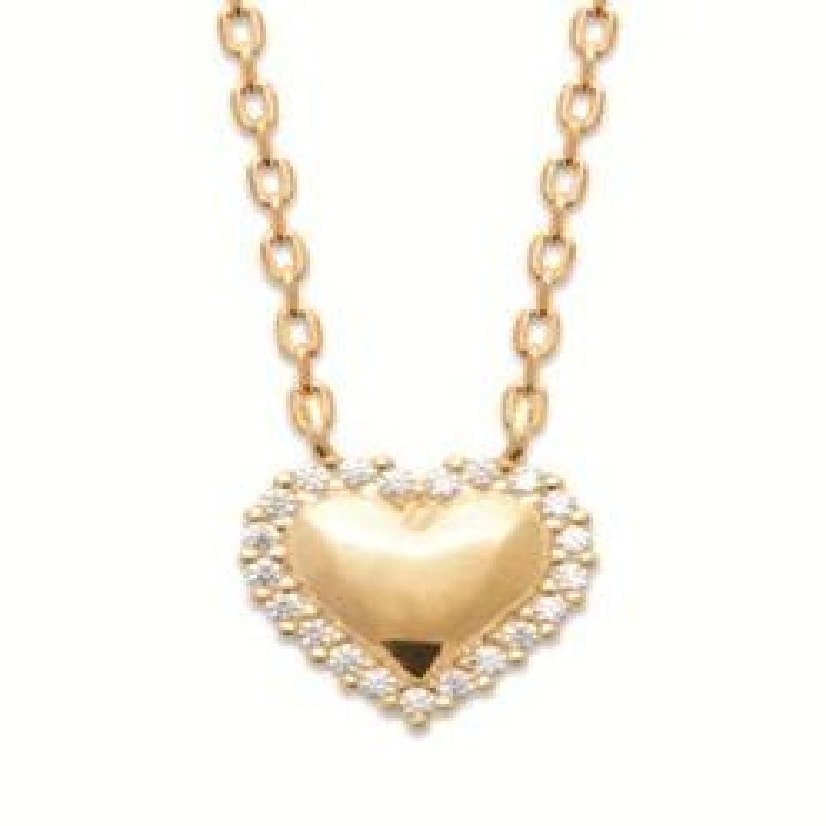 Collier Cœur Bombé Pendentif 10x8 mm Réglable Chaîne 45 cm Avec Deux Anneaux Intermédiaires – Or Plaqué