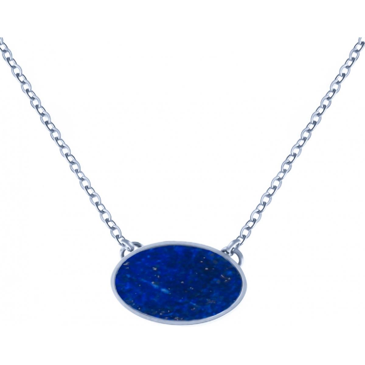 Collier Ras Du Cou Pendentif Ovale Lapis Lazuli Naturel Facetté – Acier Inoxydable