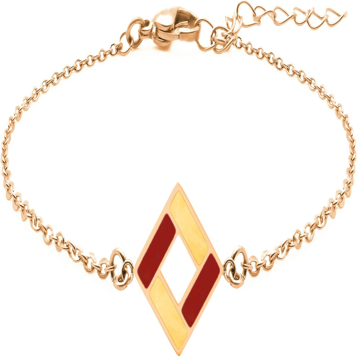 Bracelet Losange Pendentif Agate Jaune Et Cornaline Rouge Pierres Naturelles – Acier Doré