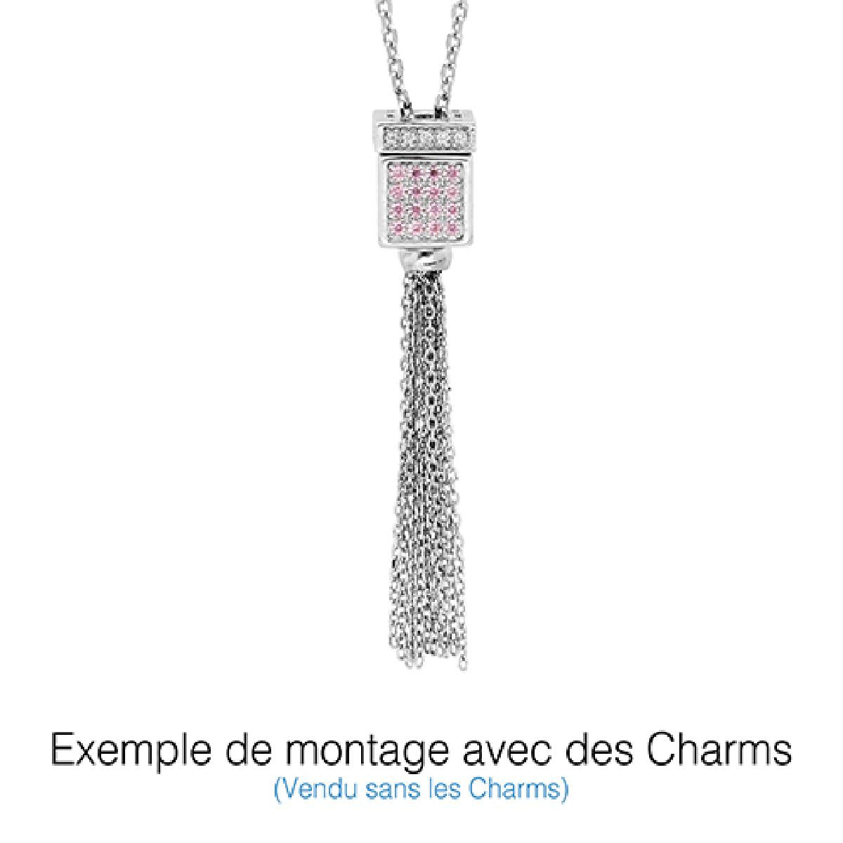 Collier Long Ponpon Réglable AG925 Pour Charms Charm's – Argent Rhodié 925/1000.