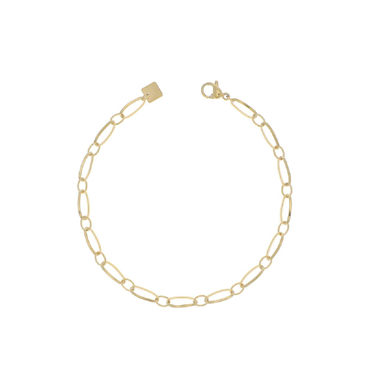 Bracelet Maille Fantaisie Ronde et Ovale À Charms Interchangeables et Fermoir Mousqueton – Acier Doré