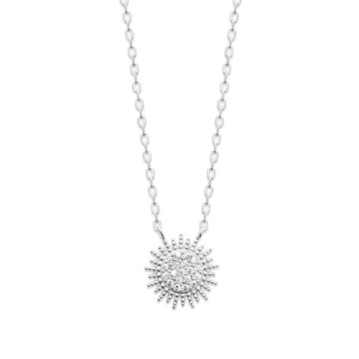 Collier Soleil AG925 Argent Rhodié Longueur 45 Cm Pendentif 12x12 Mm Fermoir Mousqueton