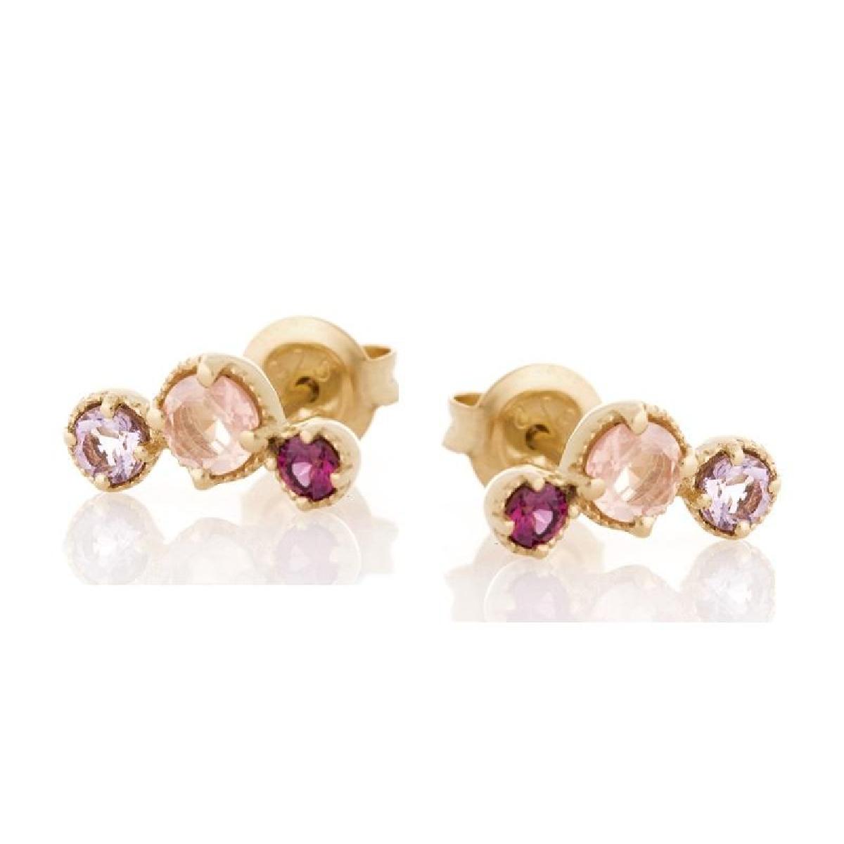 Boutons D'Oreille AG925 – Améthyste Et Pierres De Couleur Taillées Facettées À Griffes