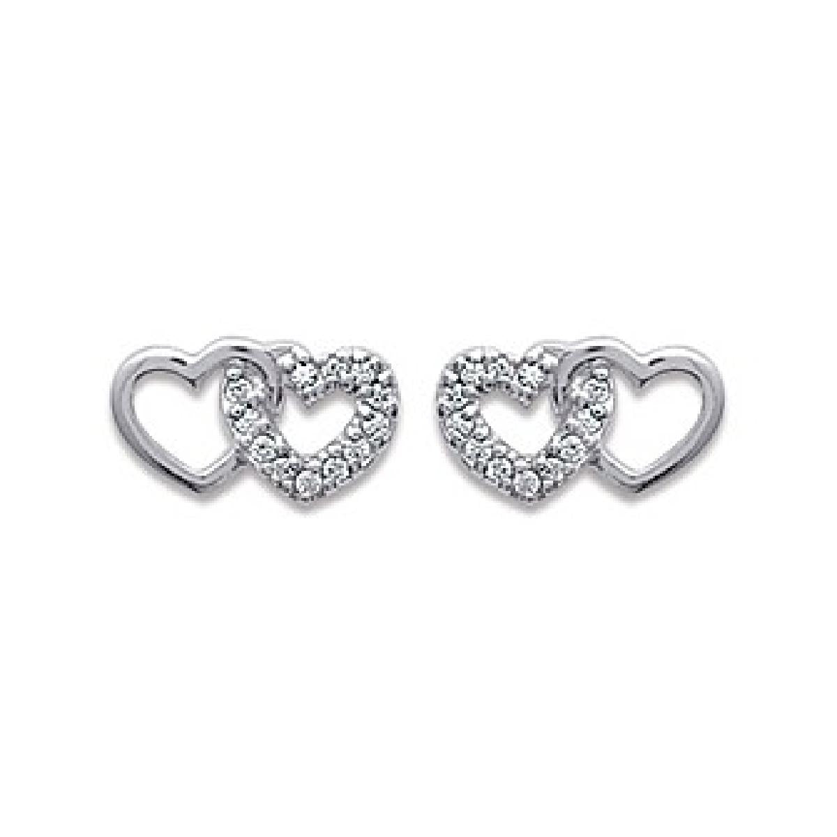 Paires de Boucles d'Oreilles Coeurs Entrelacés Moderne Édition – Argent Rhodié 925/1000