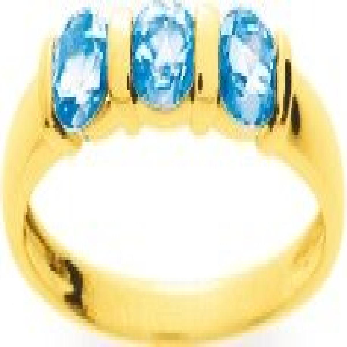 Bague AU375 Topaze Bleue Ronde Facettée Taille 52 Sertissage 7 Griffes – Or Jaune 9 Carats