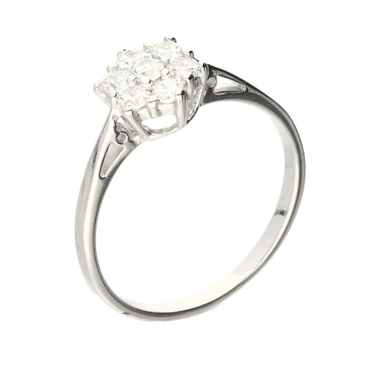 Bagues AG925 – Argent Rhodié 925/1000 et Oxydes de Zirconium en Forme de Fleur Serti Avec Précision