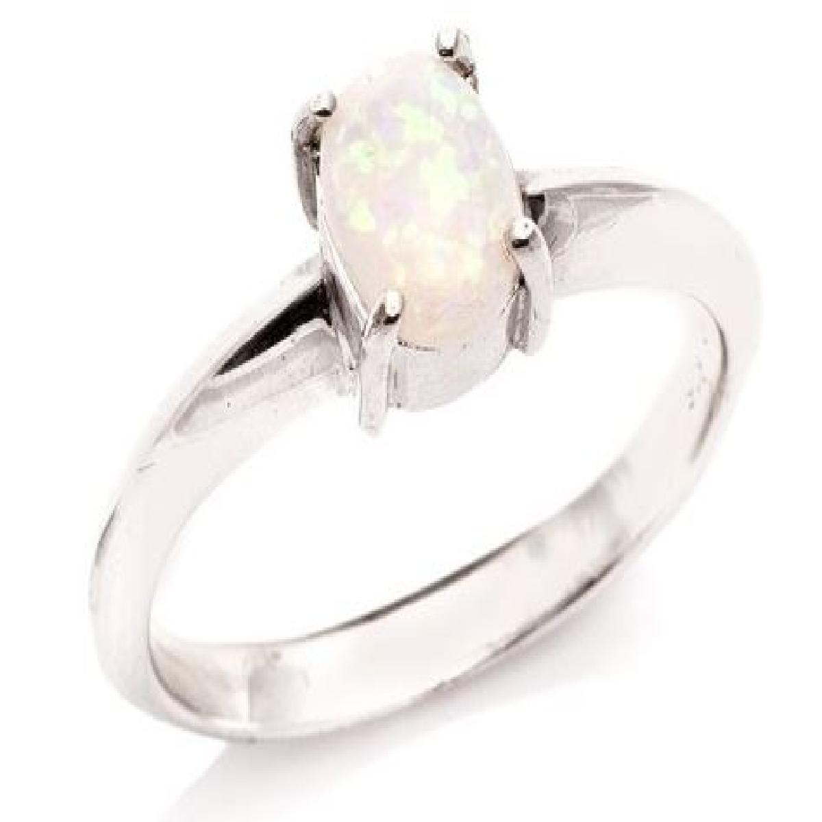 Bague Solitaire de Style Contemporain et Finement Travaillée, Profil Élégant Opale – Argent 925