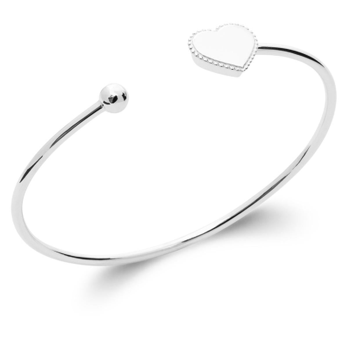 Bracelet AG925 Jonc Argent Rhodié 925/1000 Finition Perlée Coeur Contour Perlée