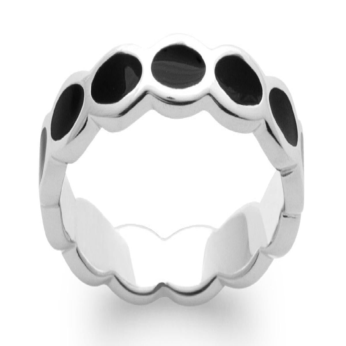 Bagues AG925 – Argent Rhodié 925/1000 et Émail Noir sur Olivettes, Taille 50 à 60