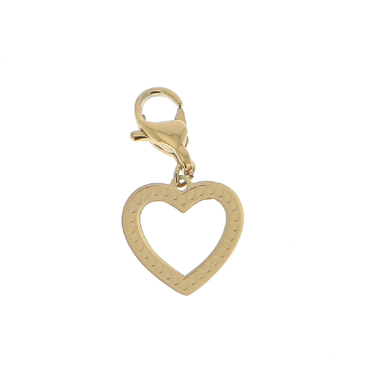 Pendentifs Cœur Ajouré Maille Large Avec Fermoir Mousqueton Orné Gravable – Acier Doré