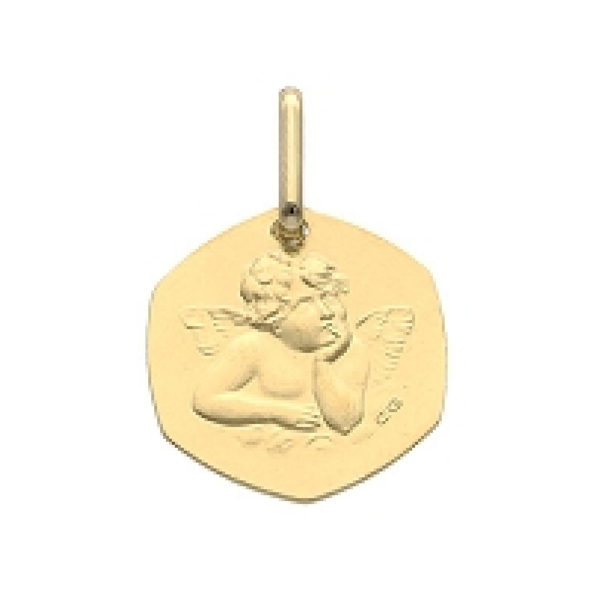 Médaille Symbolique Vierge Marie et Croix Gravée sur Motif Central – Or Jaune 18 Carats