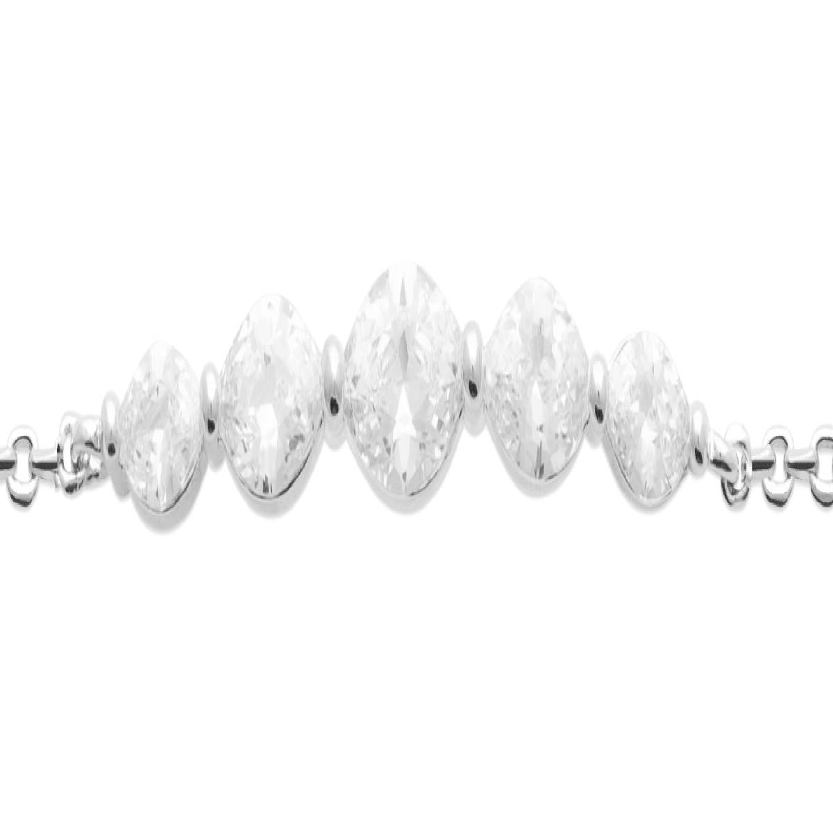 Bracelet AG925 Argent rhodié 925/1000 et cinq oxydes de zirconium navettes ovales