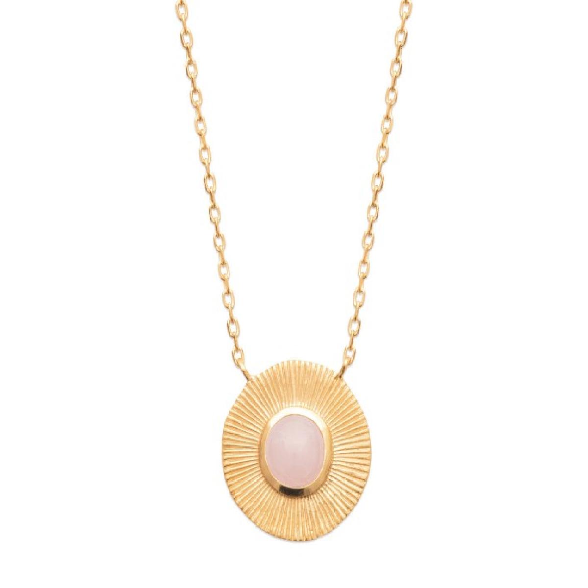 Collier Forçat Quartz Rose Serti Au Centre – Plaqué Or Jaune 3 Microns Longueur 45 cm