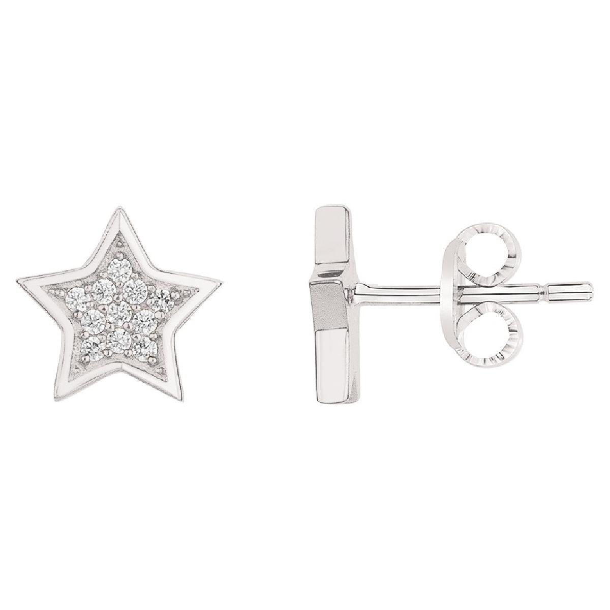 Boucles D'Oreilles Étoiles Pavées D'Oxydes Brillants – AG925 – Argent Rhodié 925