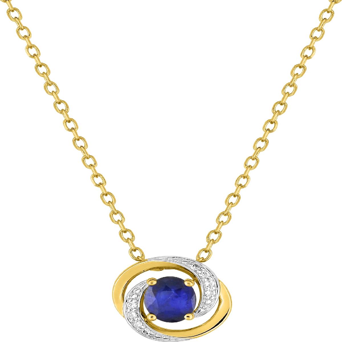 Collier Simple P Couleur Saphir Or 750 Longueur Standard Avec Fermeture Mousqueton Et Sertissage