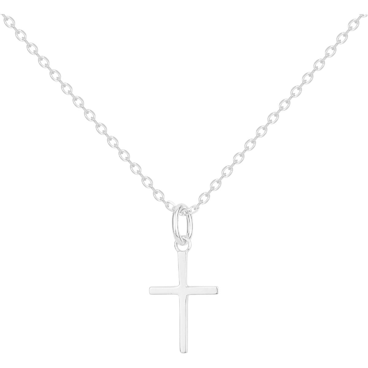 Collier Croix AG925 – Argent Rhodié 925 Chaîne de 38 cm et Extension de 5 cm avec Fermoir Mousqueton
