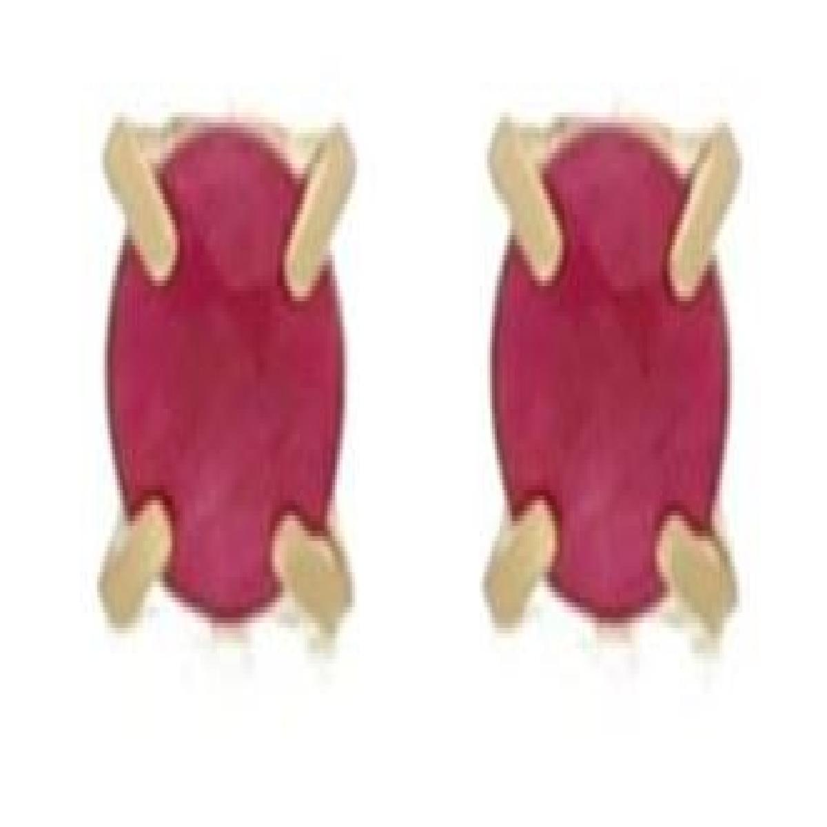 Boucles d'oreilles Rubis Sertis Quatre Griffes Poussettes Papillons – Or Jaune 18 Carats