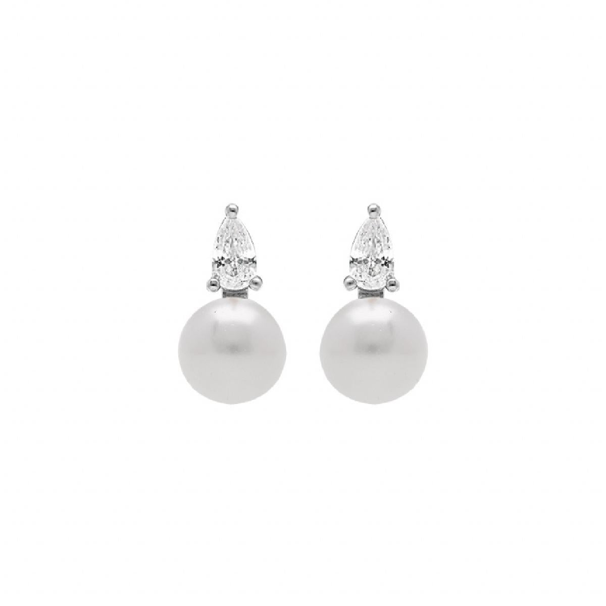 Boutons d'oreille pierres blanches facettées rondes classiques gravées – Argent 925