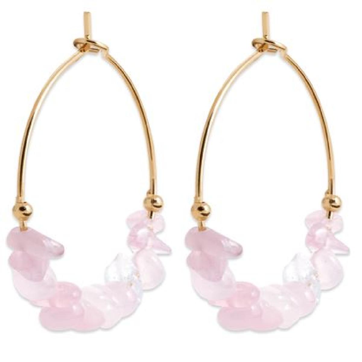Boucles d'oreilles Créoles Quartz Rose Naturel Perçé à Facettes – Plaqué Or Jaune 3 Microns