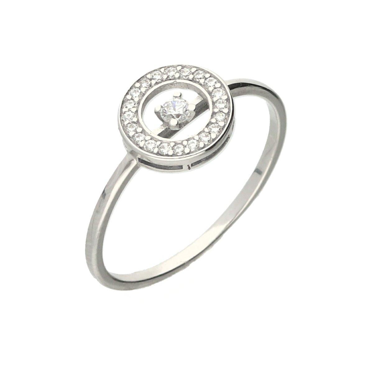 Bague AG925 – Argent Rhodié 925/1000 Et Oxydes De Zirconium, Brillance Centrale Entourée De Pierres Blanches