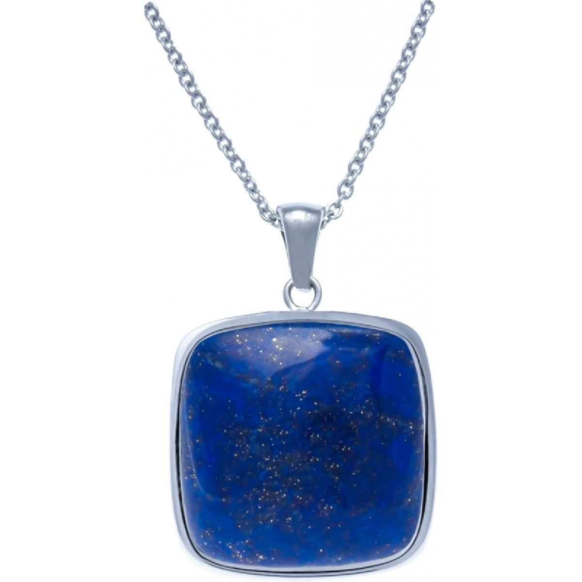 Collier Carré Maille Forçat Lapis Lazuli Naturel Bleu Profond – Acier Inoxydable