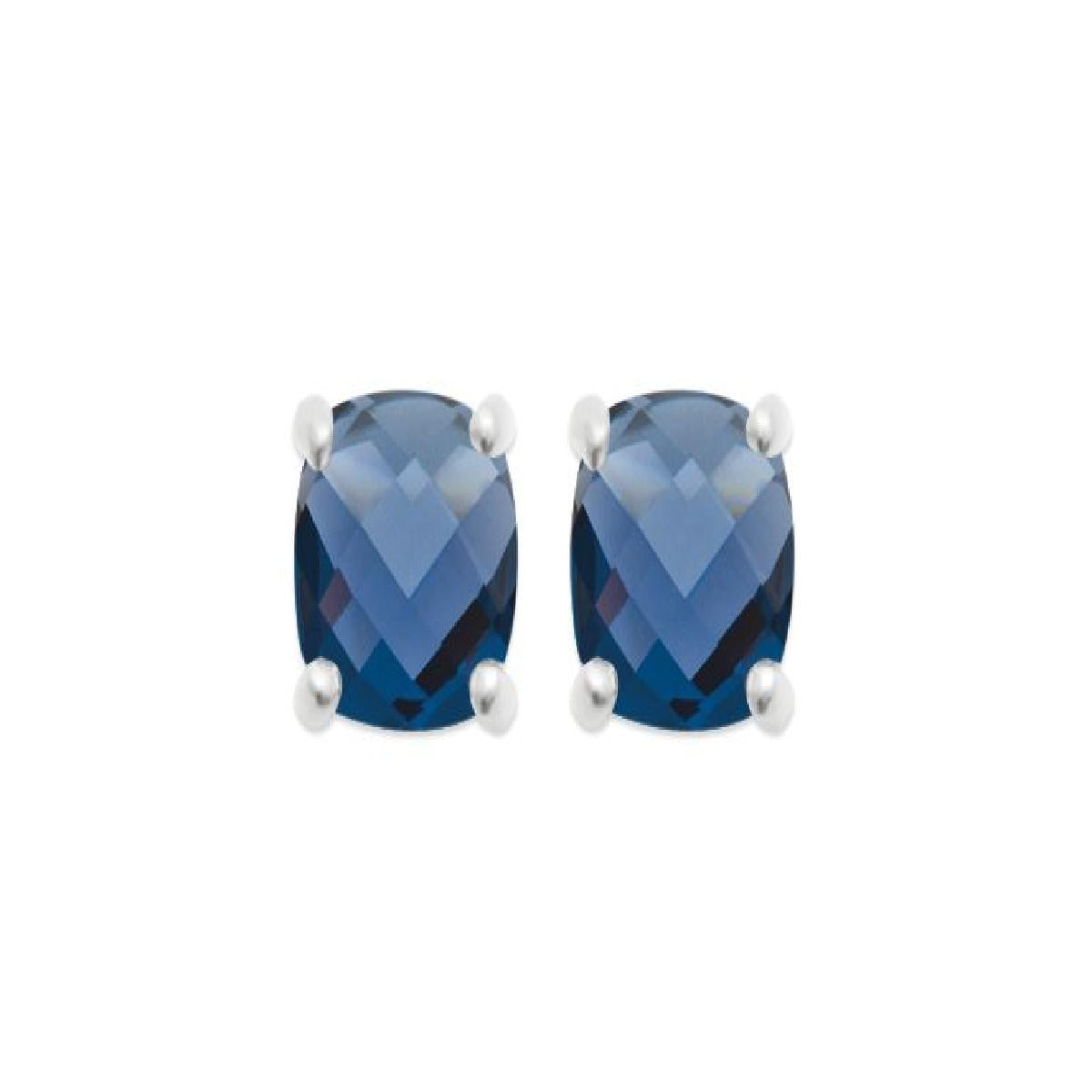 Boucles d'oreilles bouton AG925 Argent rhodié 925/1000 avec oxydes de zirconium teintés bleus