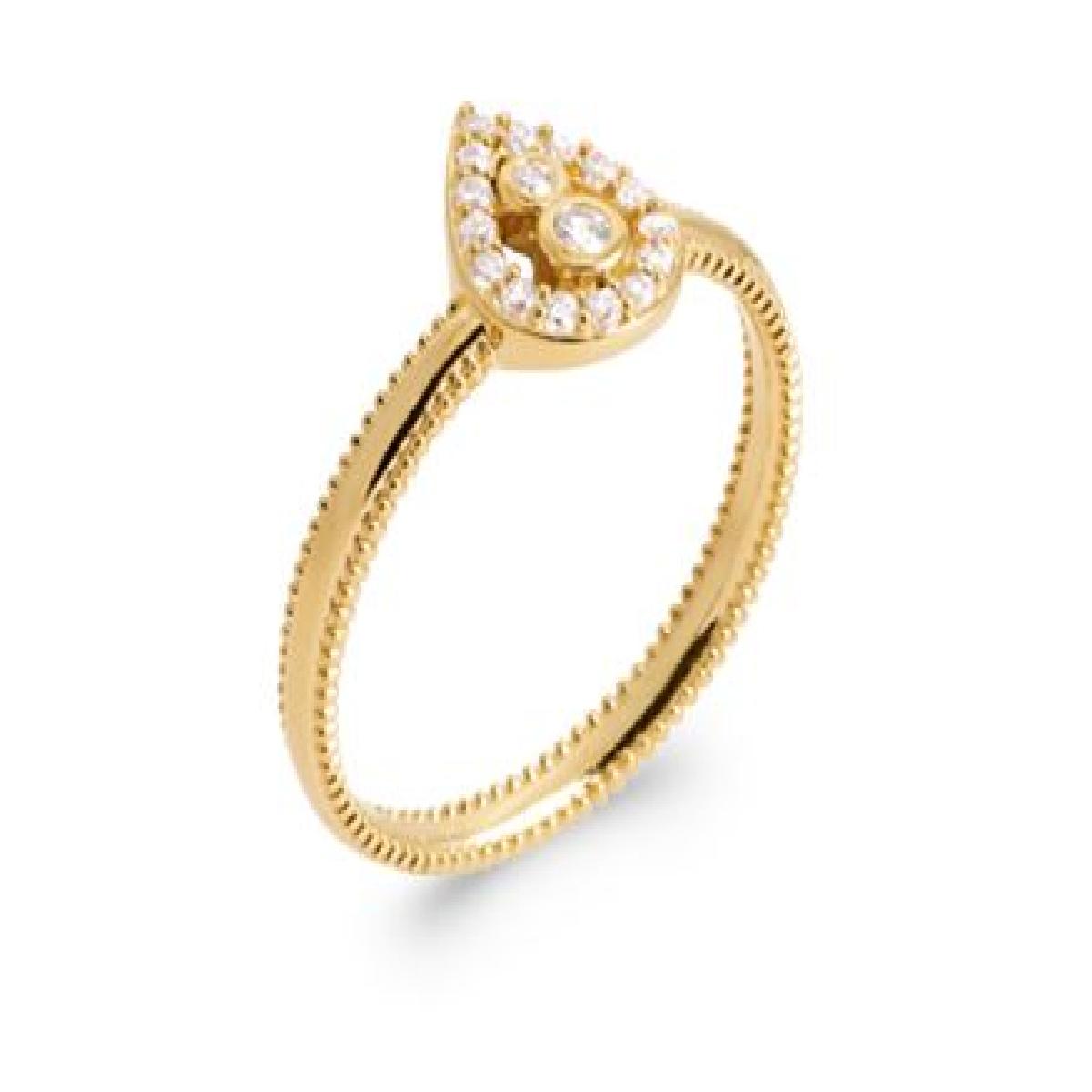 Bague Zirconium – Or Jaune 18 Carats Plaqué 750/1000 Oxydes Serties Grain et Clos Tailles 50 à 60