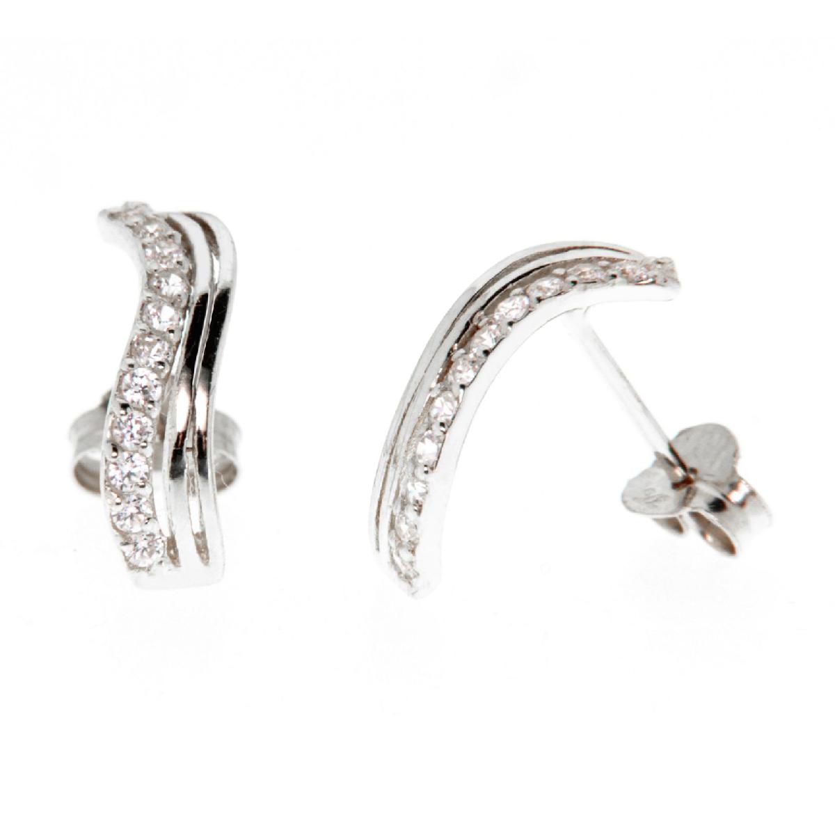 Boucles D'Oreilles Triple Vagues AU375 Or Blanc 375/1000, Création Aloïze Collection