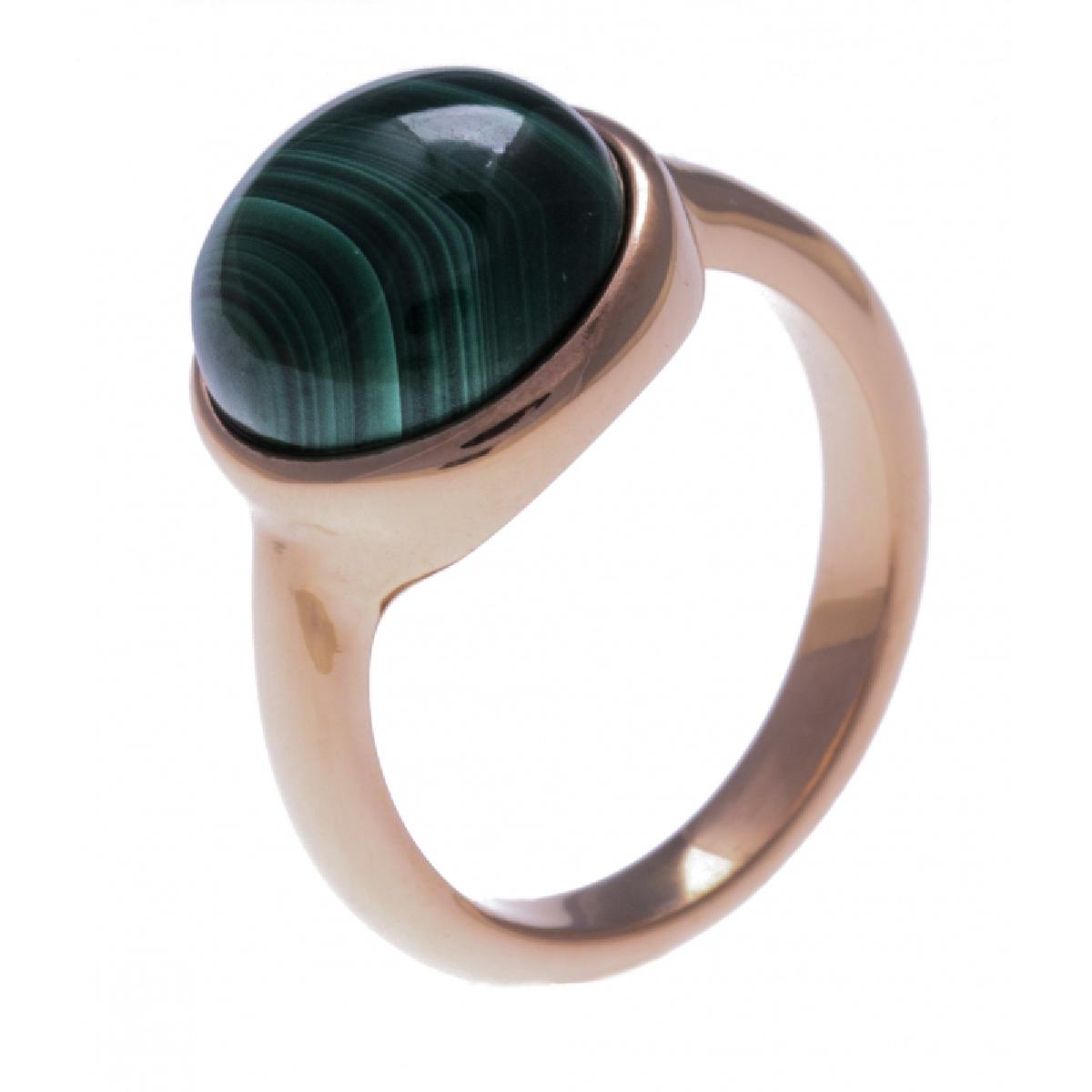 Bague ALOÏZE Cabochon Malachite Vert Intense Taille Fine Ornementation Minimaliste – Acier Inoxydable