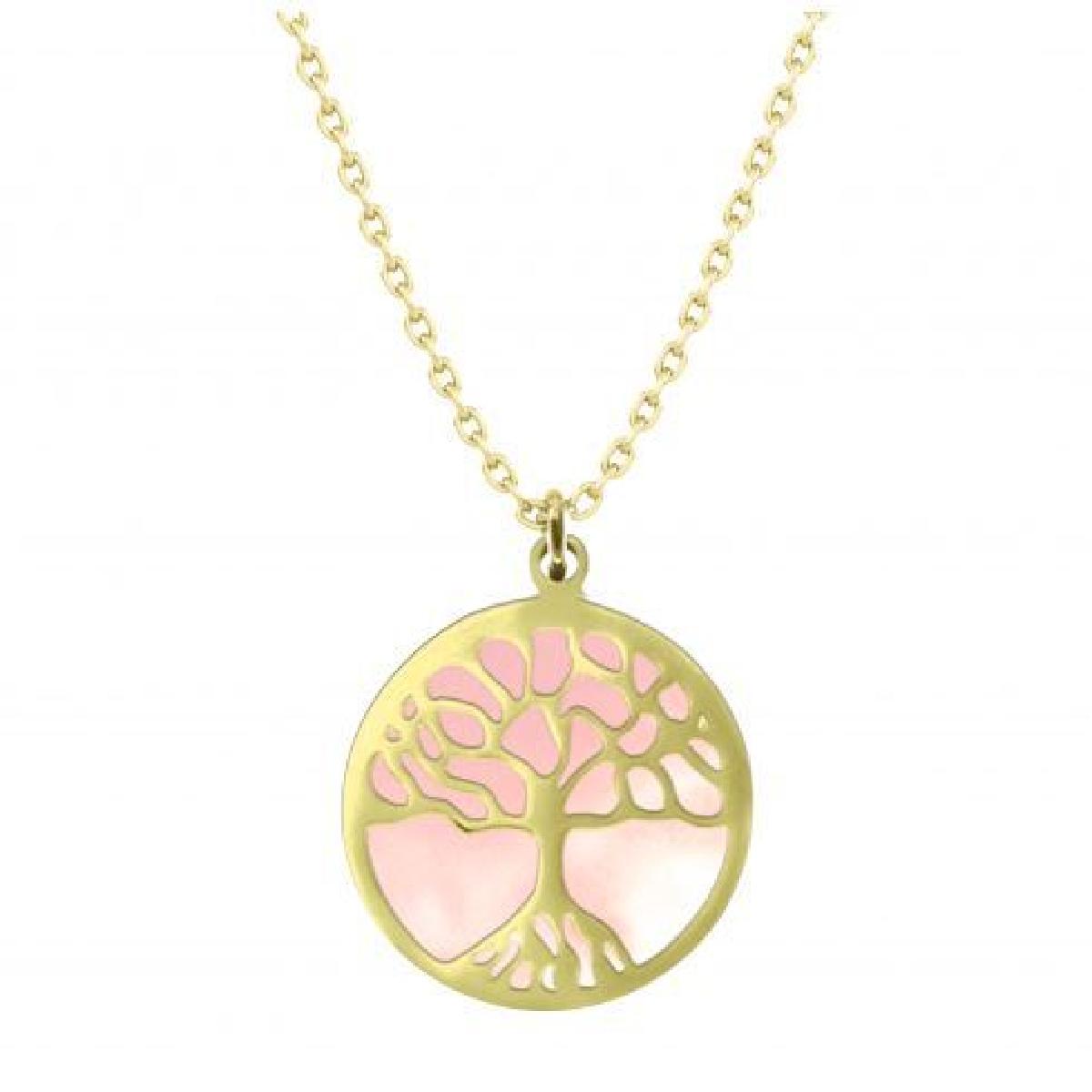 Collier Arbre De Vie Ajouré Gravé Et Nacré Relief Fin Finition Satinée – Acier Inoxydable Doré