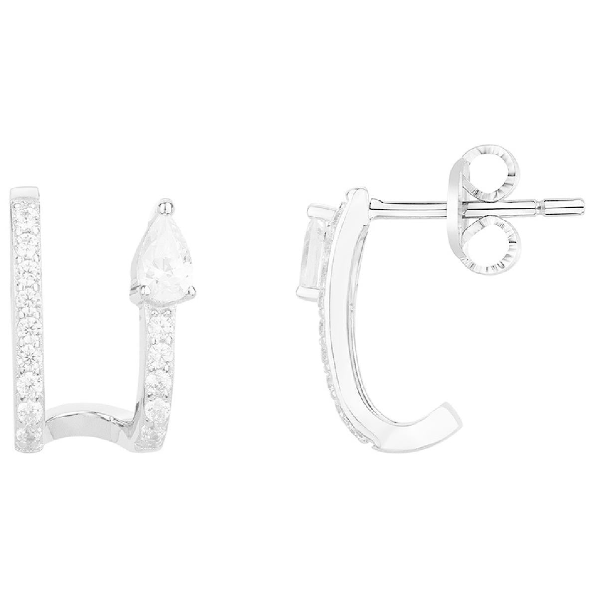 Aloïze Créole Dormeuse Pendante Long Modèle PAM Pavé Blanc Zirconium – Argent 925
