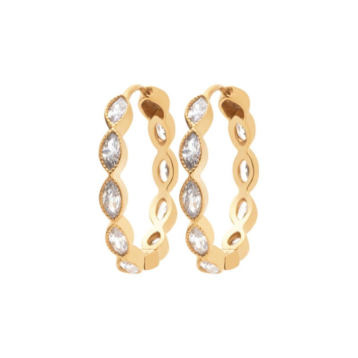 Boucles d'oreilles navette sertie oxydes de zirconium - Or jaune plaqué 750/1000 3 microns