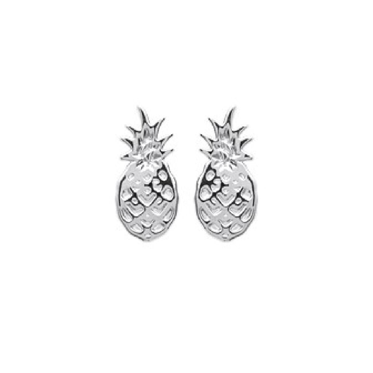 Boucles d'oreilles boutons en forme d'Ananas perlée et texturée – Argent rhodié 925/1000