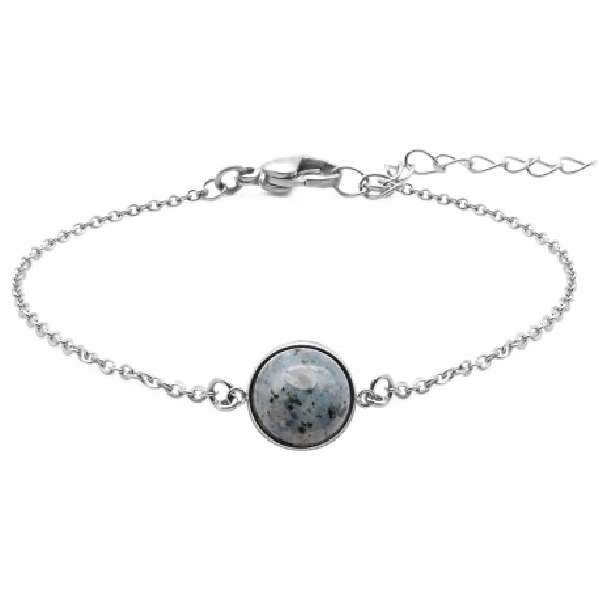 Bracelet Jaspe Sésame Cabochon Sur Chaîne Maille Forçat Poli Satiné – Acier Inoxydable