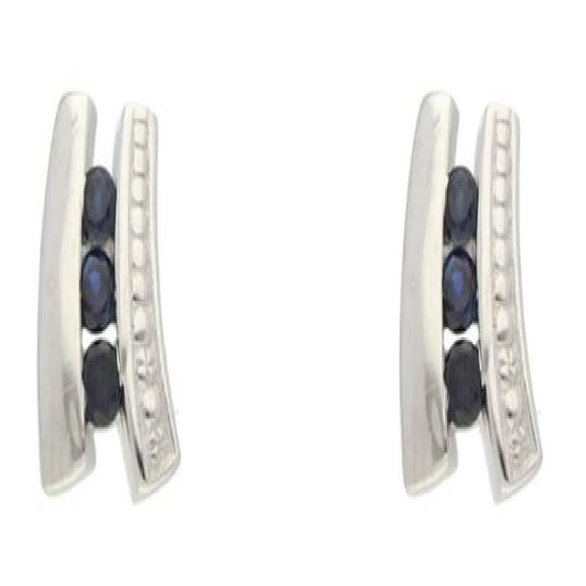 Boucles d'oreilles AU375 Trois Saphirs Bleus Profonds Naturels – Or Blanc 375/1000