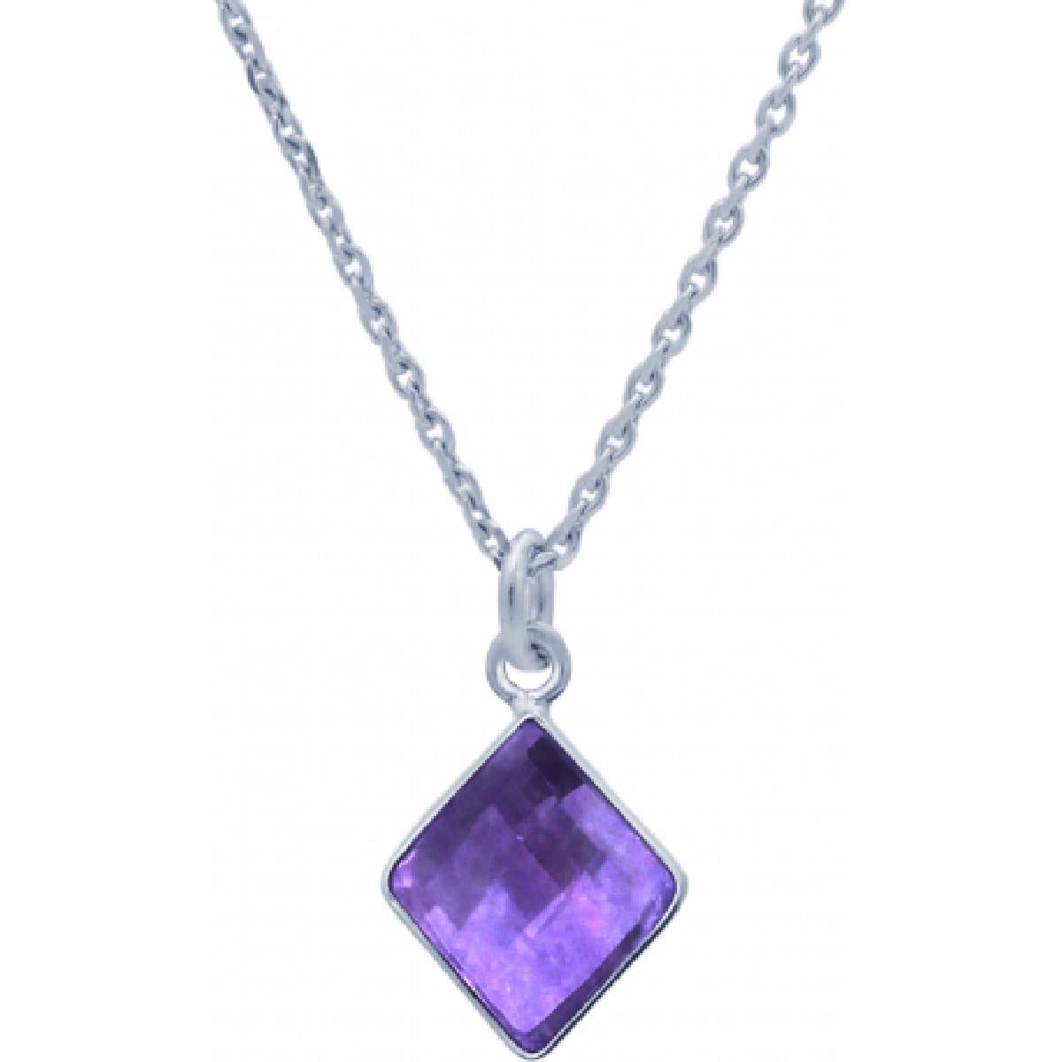 Collier Simple +P. Couleur – Argent 925 Améthyste Naturelle Facettée Longueur Réglable