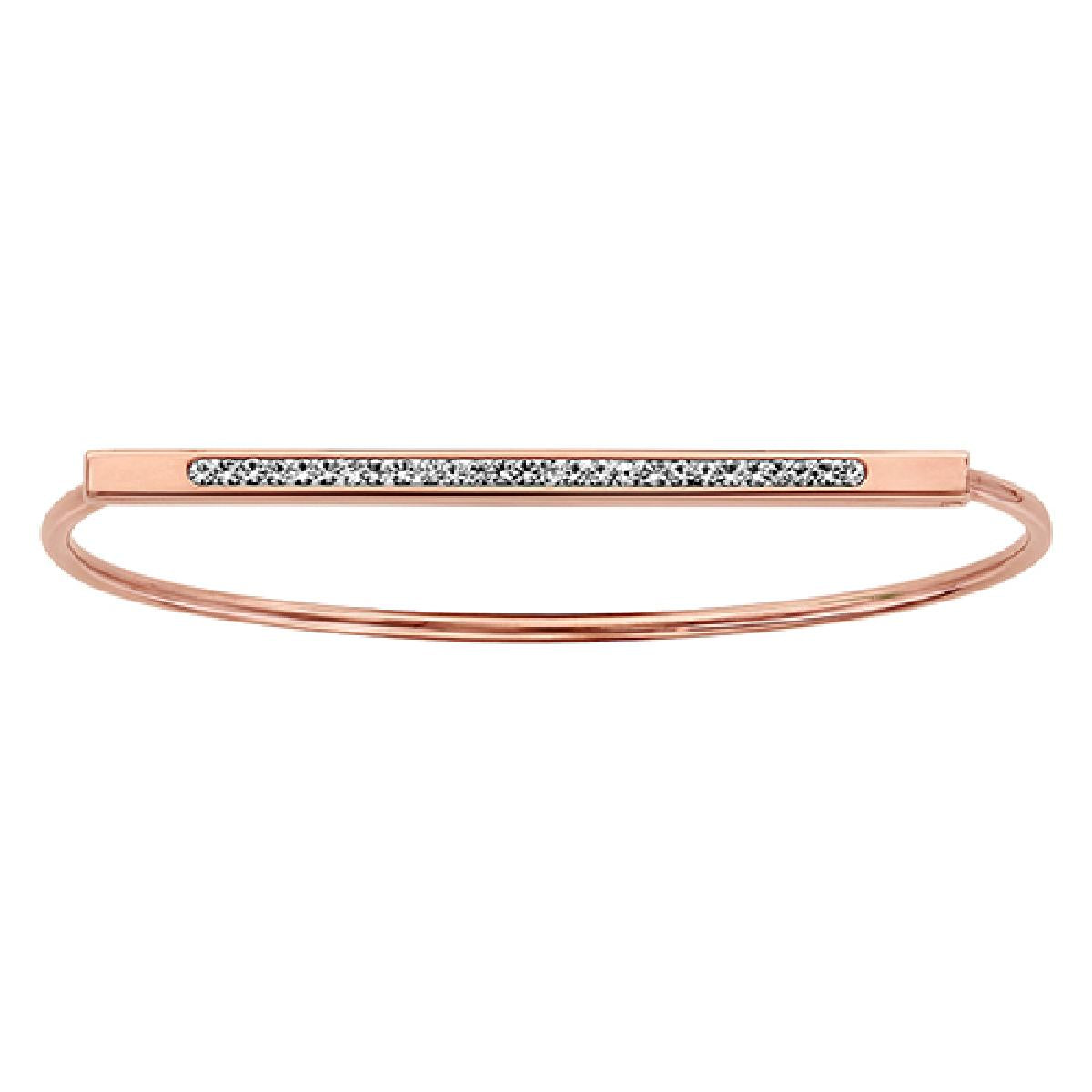Bracelet Rigide Articulé Barre Ornée de Strass Finition Satinée Polie Acier PVD Rose
