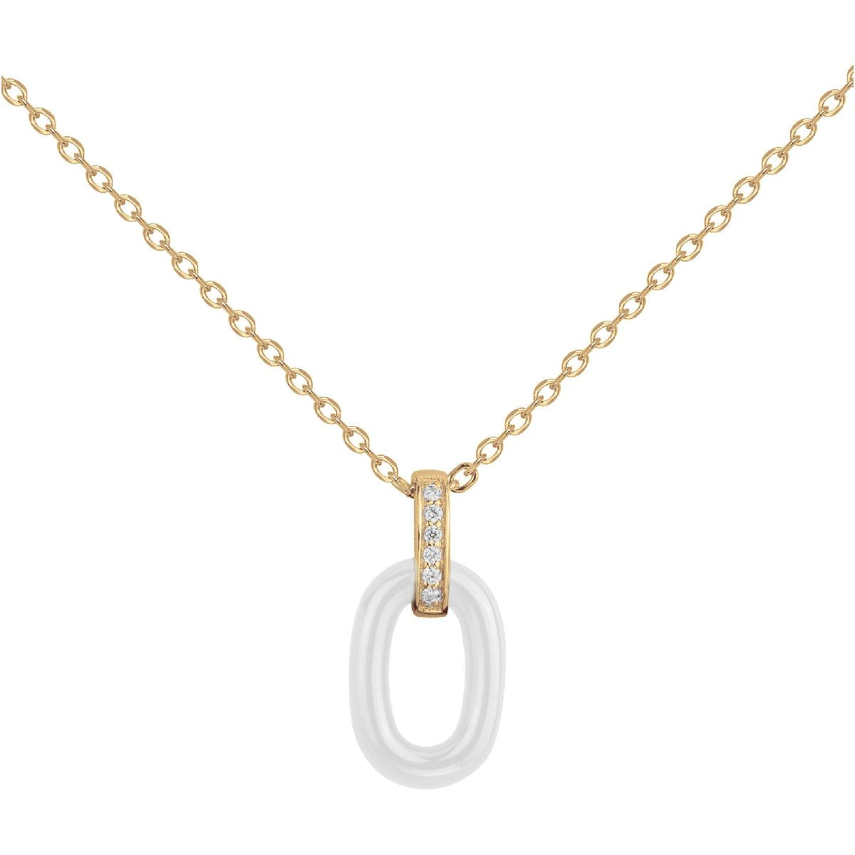 Collier Céramique et Plaque Or Motif Vierge Marie Héraldique Ancien Emblème – Zirconium