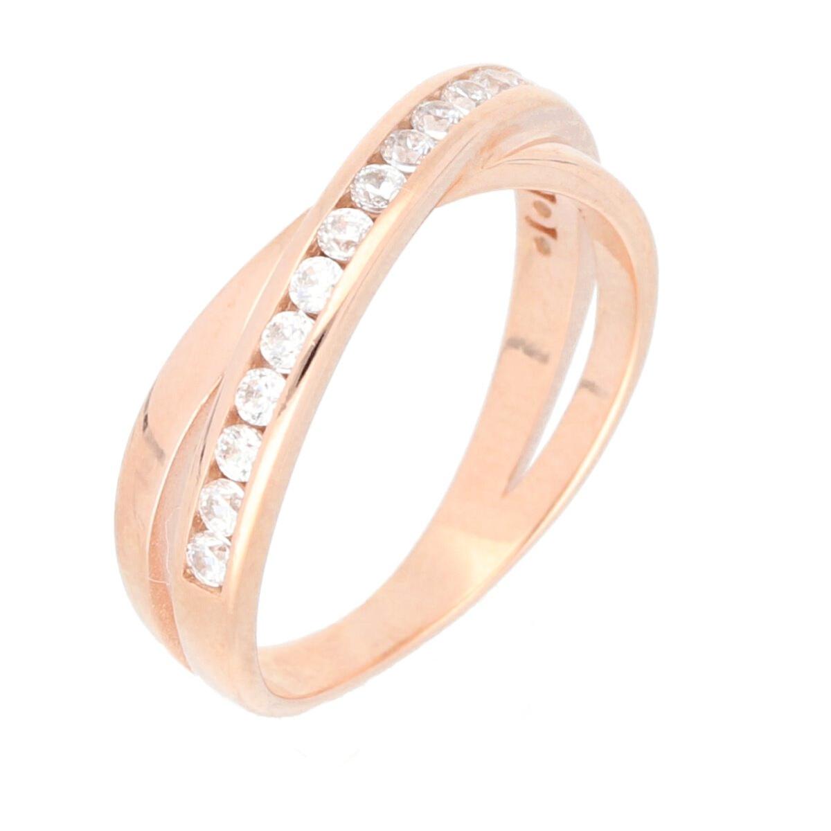 Bague Rangée D'Oxydes Ronds Brillants Et Motif Géométrique En Rangs Réguliers – Plaqué Or Rose