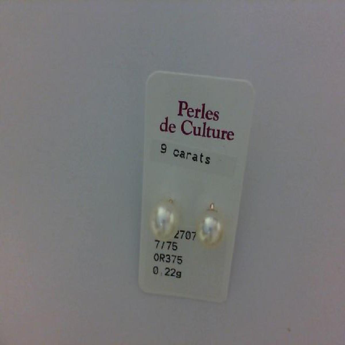 BO puces or jaune 375 perles de culture 7/7.5 mm
