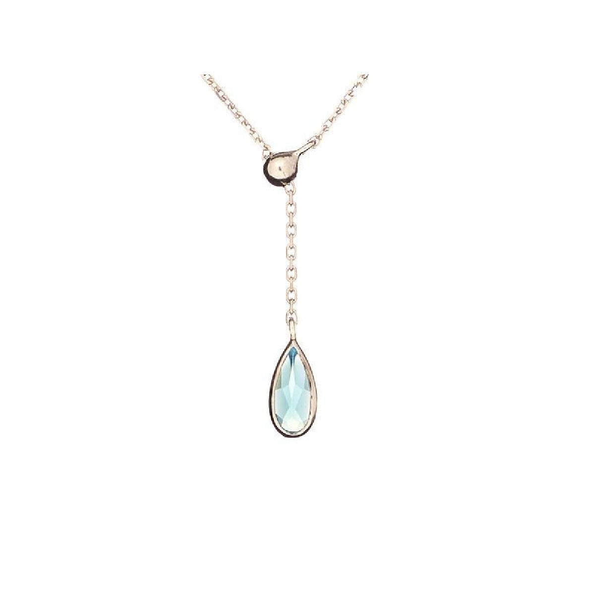 Collier Simple Calcedoine Bleu Pastel Facettes Rondes Taille Fine Sertie – Argent 925