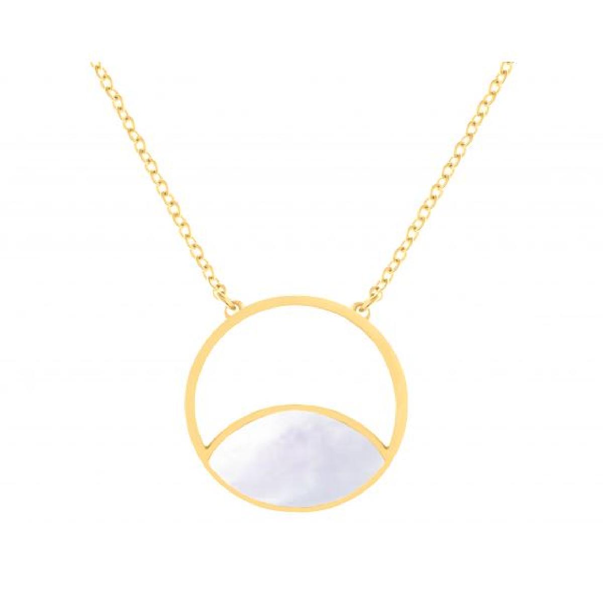 Collier Rond Ajouré Nacre Blanche Gravée D'un Motif Circulaire Ajouré – Acier Inoxydable Doré