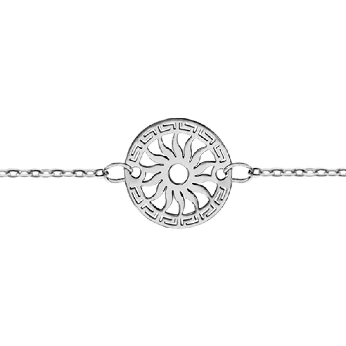 Bracelet Maille Forçat Avec Motif Soleil Rond Argent Rhodié 925 Sur 1000 Longueur 18 Cm
