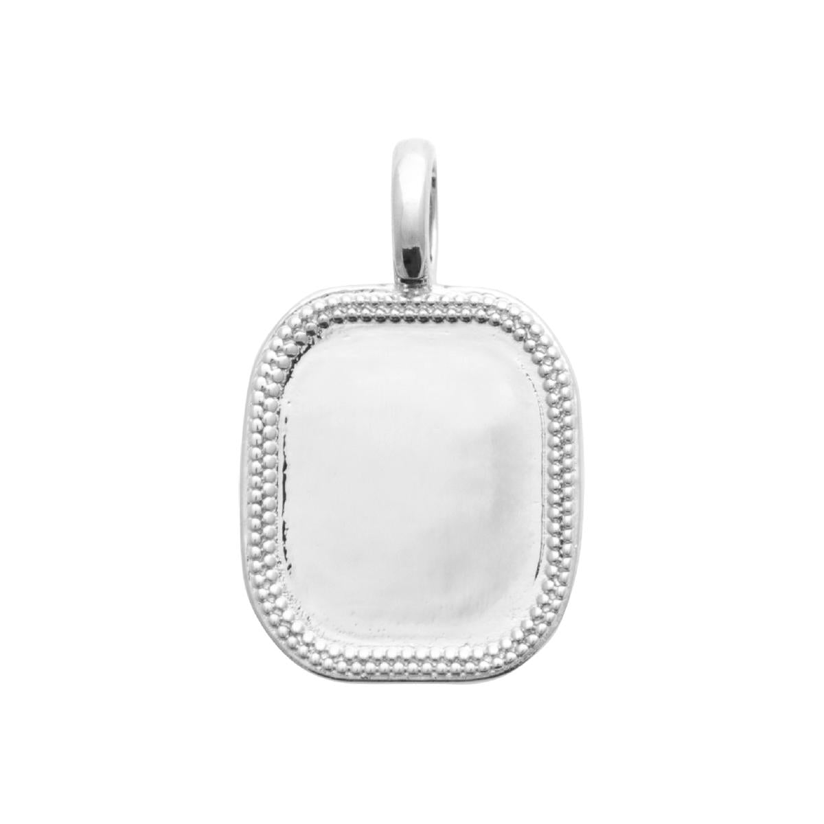 Pendentif en argent rhodié rectangulaire à graver, bords perlés
